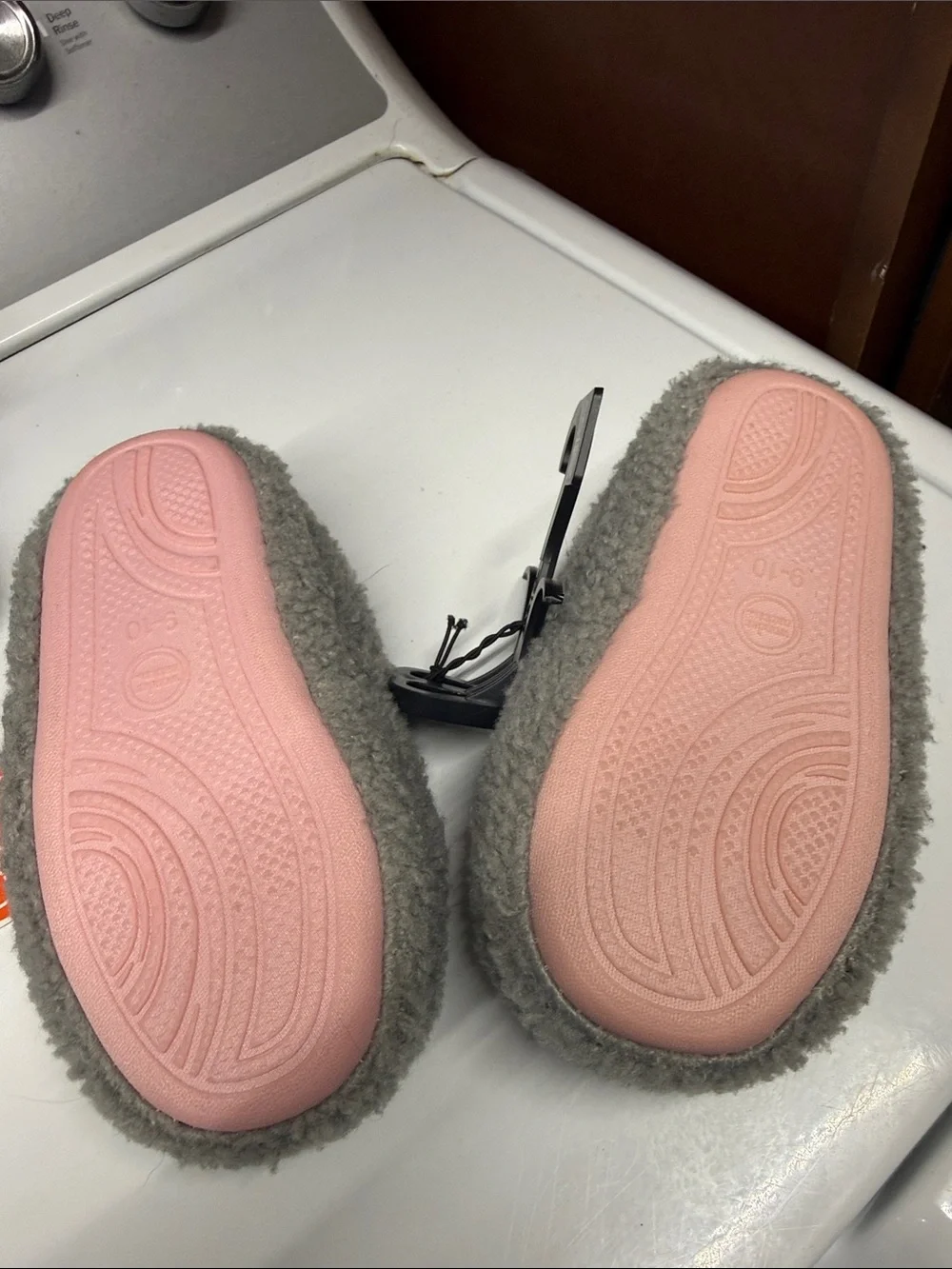 wonder nation Gray Plush Smiley Slippers with Yellow Smiley and Pink Accents